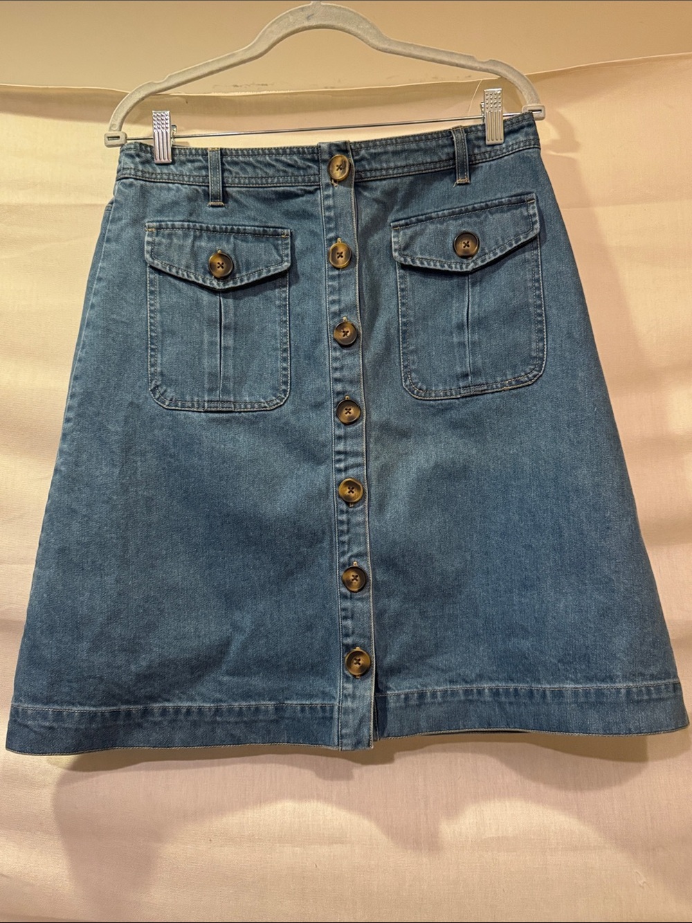 Sundance Blue Button-Front A-Line Denim Skirt